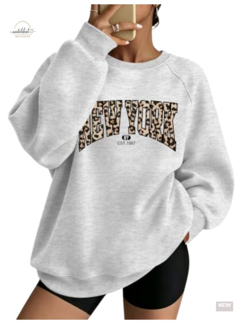 Oversized Cotton Blend Graphic Sweatshirt Long Sleeve Crew Neck Pullover